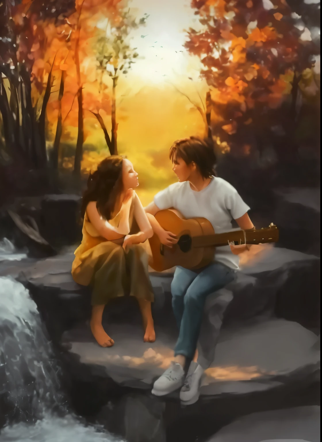 painting of a couple sitting on a music box with a piano, beautiful painting of lovers, romantic painting, warm beautiful scene, fanart, digital art picture, romantic scene, high quality fanart, concept art of love, emotional picture, stream of love and happiness, painting of beautiful, beautiful scene, official fanart, the most beautiful scene, romantic couple, beautiful drawing style, traditional art, 8k, ultra realistic