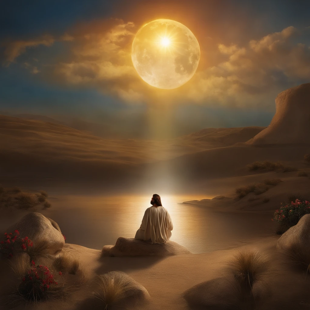 Y, while they were talking like this, Jesus was sitting a little apart. And it came to pass that on the fifteenth day of the moon of the month of têbêth,day when there was a full moon, el sol, rising in his ordinary career, emitted an incomparable light.
15. Because it came from the light of lights, and came upon Jesus, and completely surrounded him.