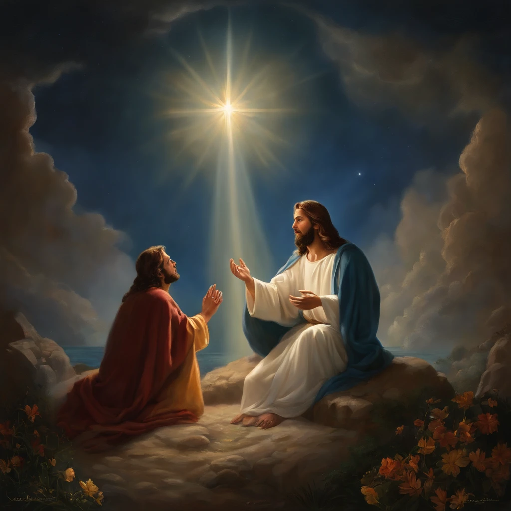 Y, while they were talking like this, Jesus was sitting a little apart. And it came to pass that on the fifteenth day of the moon of the month of têbêth,day when there was a full moon, el sol, rising in his ordinary career, emitted an incomparable light.
15. Because it came from the light of lights, and came upon Jesus, and completely surrounded him.