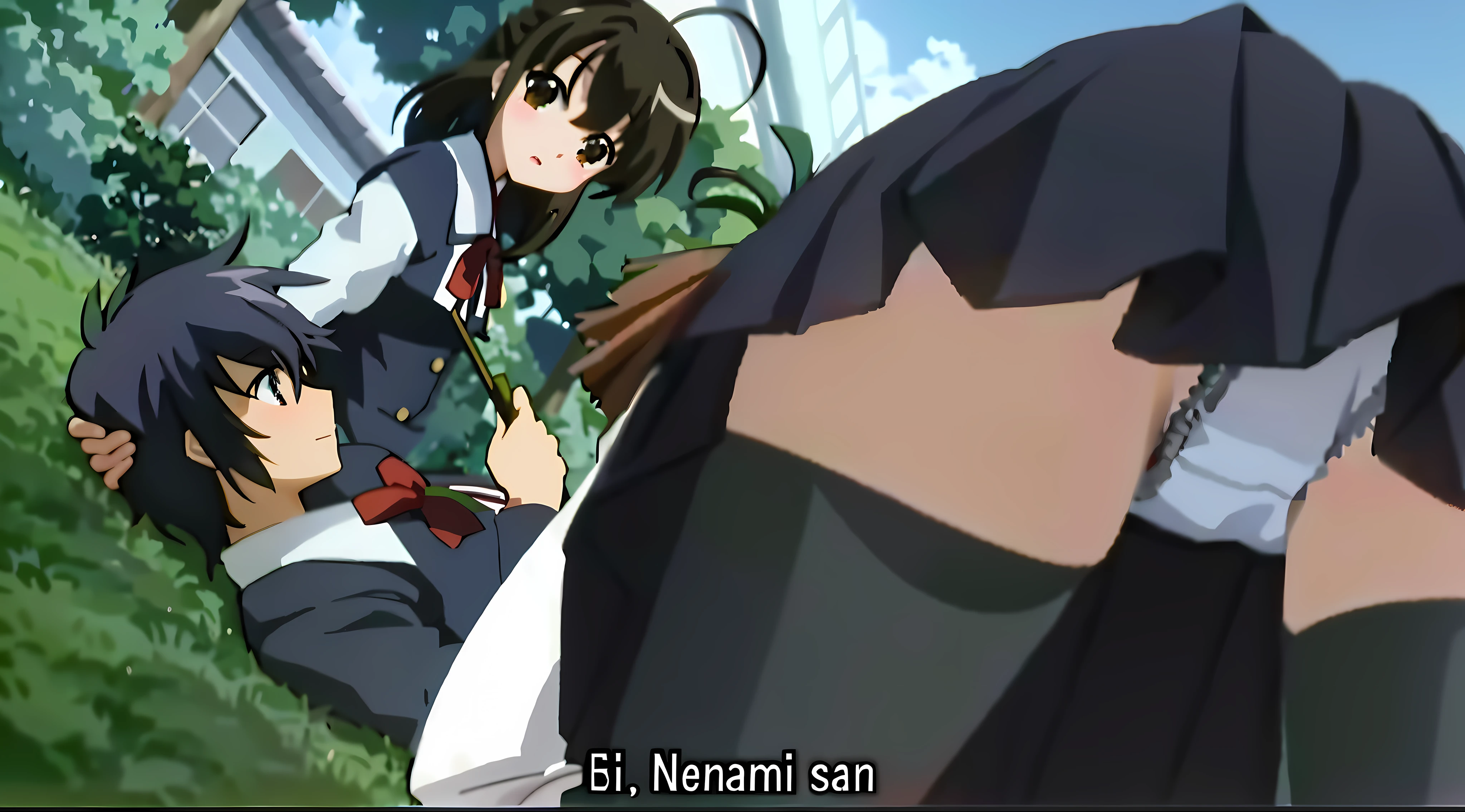 a close-up of a person holding a child in a field, Close Up Iwakura Lain, Iwakura Lain, Close up de Lain Iwakura, screencap anime, Abertura do anime, captura de tela do anime, Haruhi Suzumiya, Close up de Iwakura Lain, Estilo Nakai de Tsubasa, em um anime, anime ainda frame