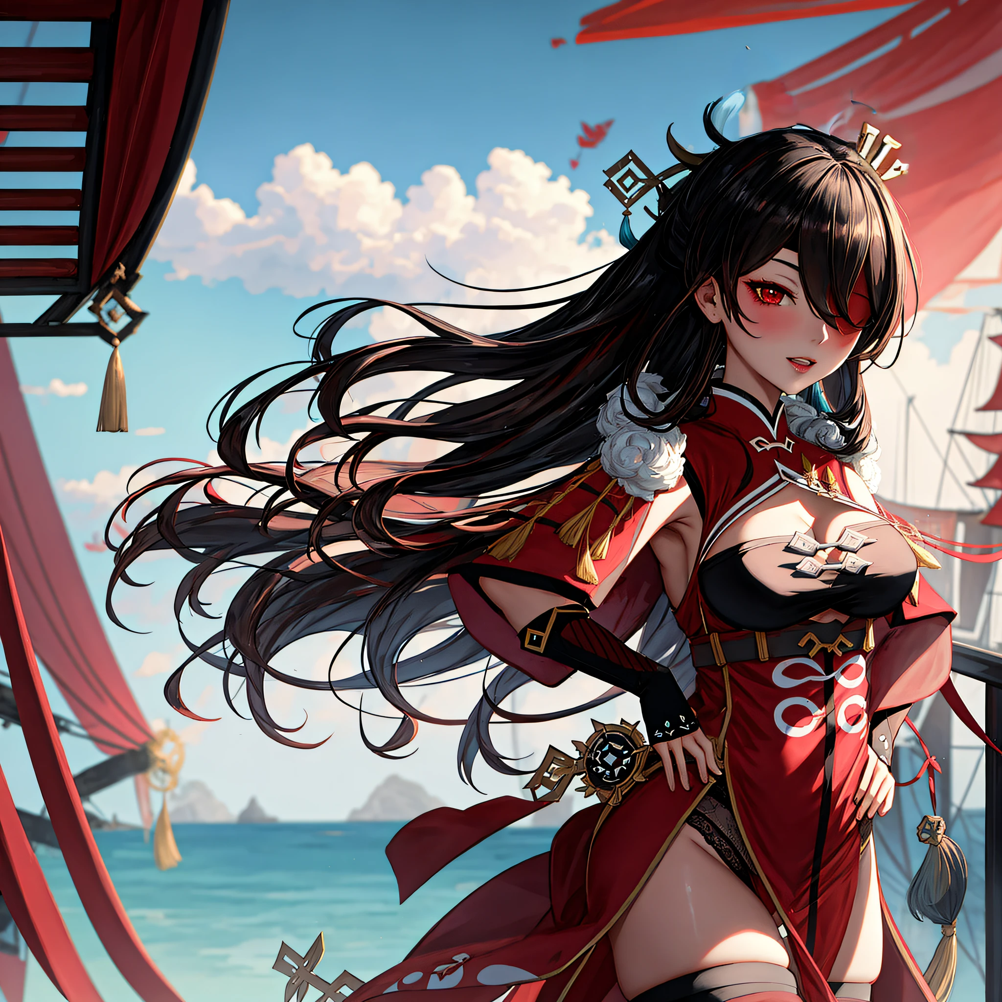 Anime characters dressed in red and black standing next to each other, arte conceitual inspirada em Wang Duo, vencedor do concurso pixiv, Arte de Fantasia, Personagens de Azur Lane, Estilo de pista Azur, arte detalhada Onmyoji, Onmyoji, Fazer videogame Azur Lane, Wlop e Sakimichan, Ruan Jia e Artgerm.