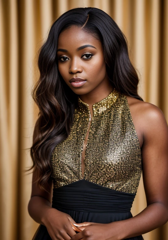 Leila Lopes dressed in elegant and sensual clothes and smiling
