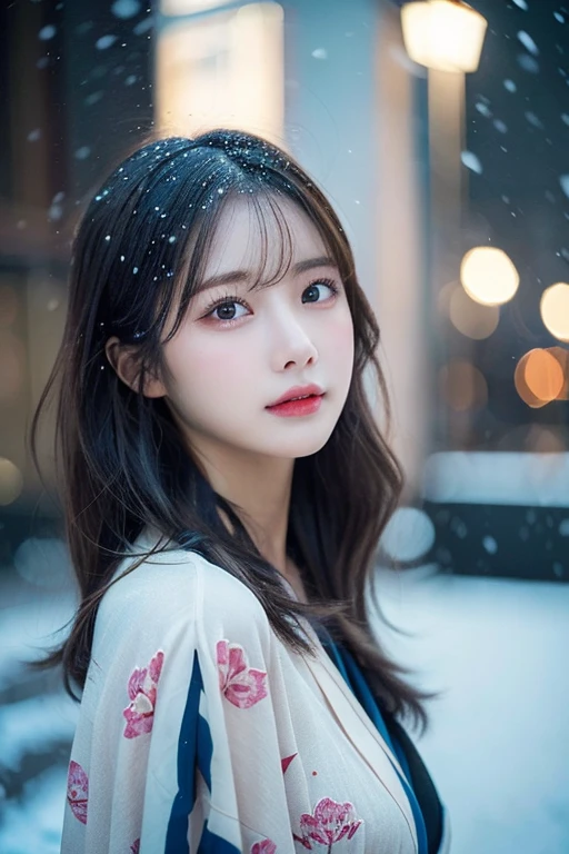 Upper body naked、beutiful breast、beautiful nipple(Kimono)、、(top-quality,​masterpiece:1.3,超A high resolution,),(ultra-detailliert,Caustics),(Photorealsitic:1.4,RAW shooting,)Ultra-realistic capture,A highly detailed,high-definition16Kfor human skin、 Skin texture is natural、、The skin looks healthy with an even tone、 Use natural light and color,One Woman,japanes,,kawaii,A dark-haired,Middle hair,(depth of fields、chromatic abberation、、Wide range of lighting、Natural Shading、)、、(Falling snow:1.2)、(Hair swaying in the wind:1.2)、(At night, snow reflects off the outside lights:1.1)