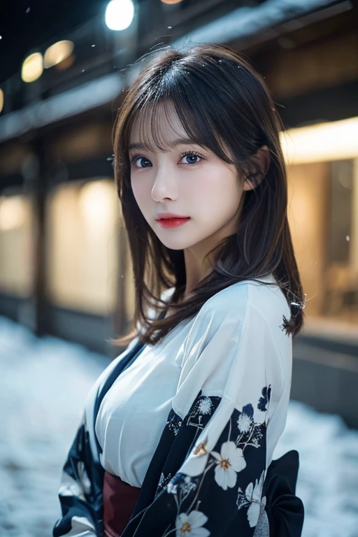 Upper body naked、beutiful breast、beautiful nipple(Kimono)、、(top-quality,​masterpiece:1.3,超A high resolution,),(ultra-detailliert,Caustics),(Photorealsitic:1.4,RAW shooting,)Ultra-realistic capture,A highly detailed,high-definition16Kfor human skin、 Skin texture is natural、、The skin looks healthy with an even tone、 Use natural light and color,One Woman,japanes,,kawaii,A dark-haired,Middle hair,(depth of fields、chromatic abberation、、Wide range of lighting、Natural Shading、)、、(Falling snow:1.2)、(Hair swaying in the wind:1.2)、(At night, snow reflects off the outside lights:1.1)