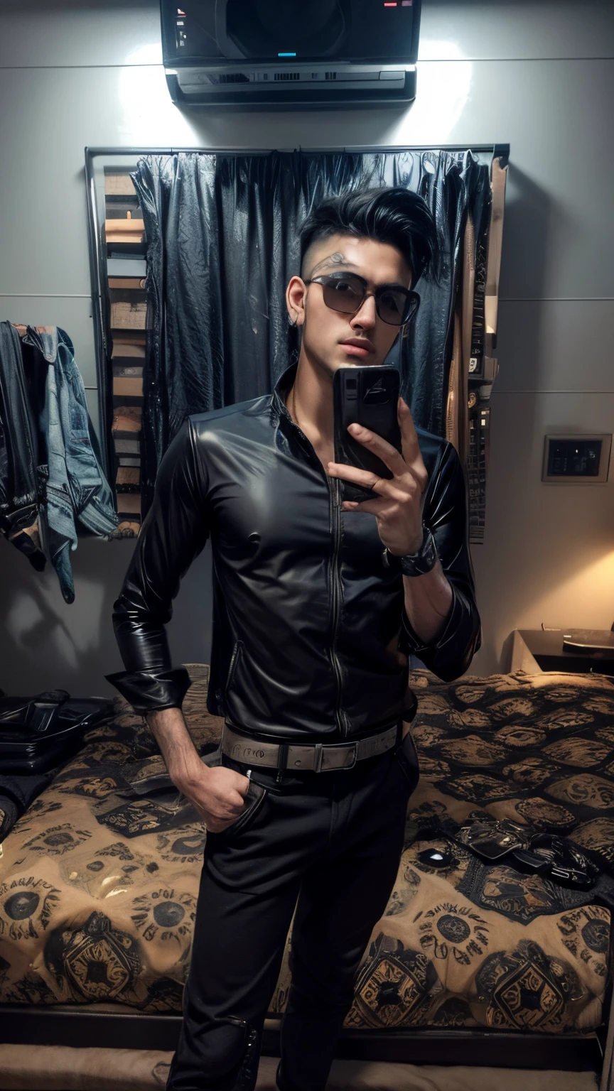 change background cyberpunk handsome boy, realistic face, 8k, ultra realistic,