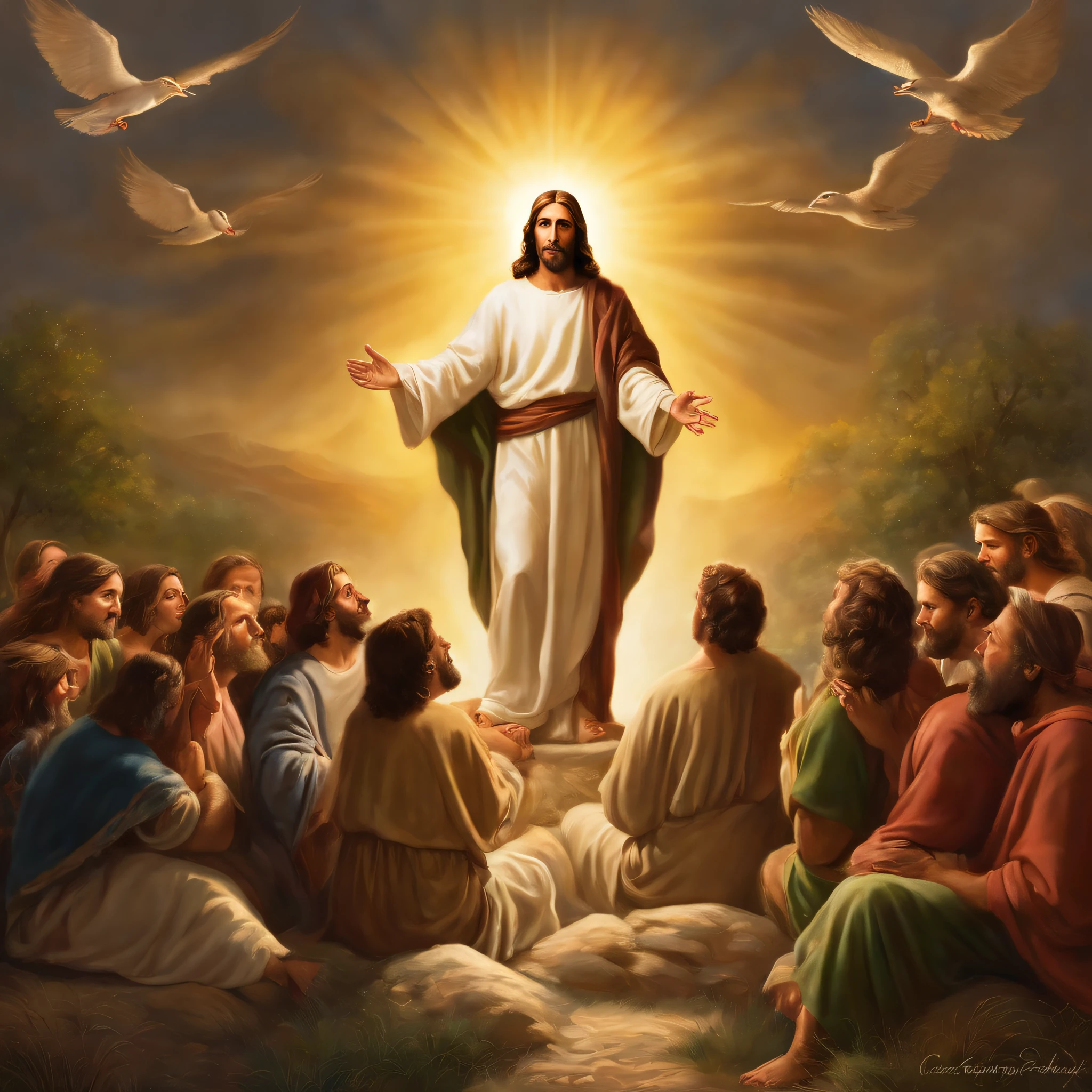 Y, while they were talking like this, Jesus was sitting a little apart. And it came to pass that on the fifteenth day of the moon of the month of têbêth,day when there was a full moon, el sol, rising in his ordinary career, emitted an incomparable light.
15. Because it came from the light of lights, and came upon Jesus, and completely surrounded him.