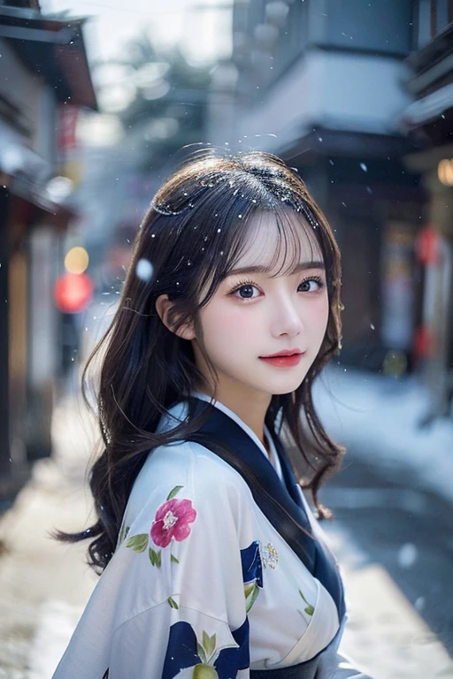 (Kimono)、、(top-quality,masterpiece:1.3,超A high resolution,),(ultra-detailliert,Caustics),(Photorealsitic:1.4,RAW shooting,)Ultra-realistic capture,A highly detailed,high-definition16Kfor human skin、 Skin texture is natural、、The skin looks healthy with an even tone、 Use natural light and color,One Woman,japanes,,kawaii,A dark-haired,Middle hair,(depth of fields、chromatic abberation、、Wide range of lighting、Natural Shading、)、、(Falling snow:1.2)、(Hair swaying in the wind:1.2)、(At night, snow reflects off the outside lights:1.1)、Upper body naked、beutiful breast、beautiful nipple