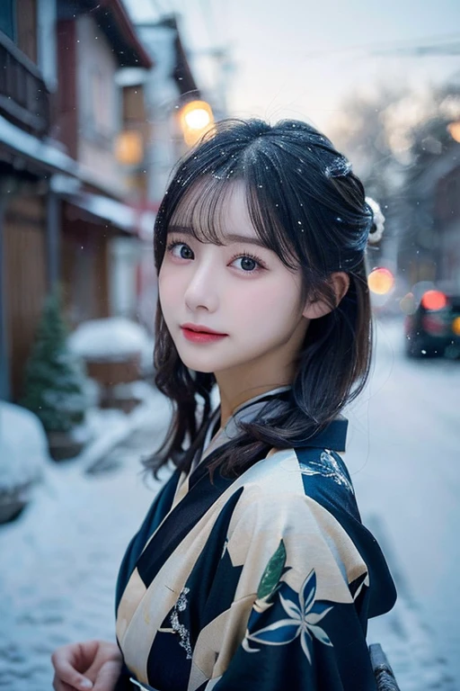 (Kimono)、、(top-quality,masterpiece:1.3,超A high resolution,),(ultra-detailliert,Caustics),(Photorealsitic:1.4,RAW shooting,)Ultra-realistic capture,A highly detailed,high-definition16Kfor human skin、 Skin texture is natural、、The skin looks healthy with an even tone、 Use natural light and color,One Woman,japanes,,kawaii,A dark-haired,Middle hair,(depth of fields、chromatic abberation、、Wide range of lighting、Natural Shading、)、、(Falling snow:1.2)、(Hair swaying in the wind:1.2)、(At night, snow reflects off the outside lights:1.1)、Upper body naked、beutiful breast、beautiful nipple
