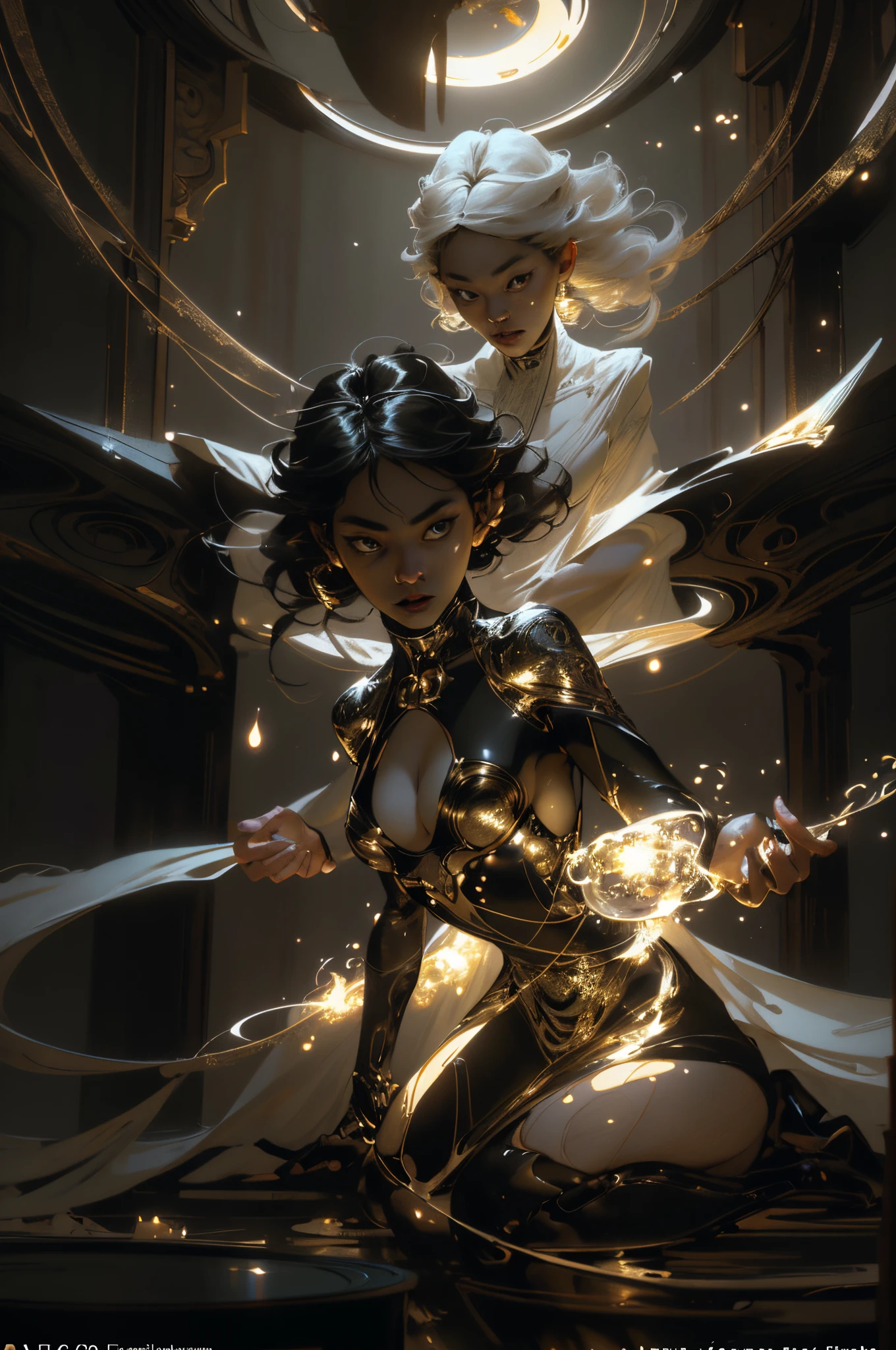 Space, distant stars, fantastic image. Face. Figure. Graceful shapes. Graceful girl.
(High quality), (stylization - animation, realism). Dark cool colors are mixed with warm shades.
Angel girl, photorealistic, cinematic picture, high detail, full black hole, 8K. dynamic expressive image (1 girl; 1.3), Solo, (((Very detailed eyes and face))), Beautiful detailed eyes. masterpiece, best quality, full-length portrait, amazing beauty, dynamic pose, gentle face, and bright eyes. (Front) She wears a sheer, semi-sheer dress that shows off her slender figure. She is an angel who descended into the underworld. She is a savior, a light in a dark kingdom, emitting a soft glow. High detail, other worlds, firelight, detail, high quality, low light, dark environments - the scary cinematic setting is great. Girl with white skin, realistic detailed skin, clear focus, volumetric fog near the floor, 8k, UHD, DSLR, high quality, film grain. photorealism, lomography, fantastic dark art, utopian reality.