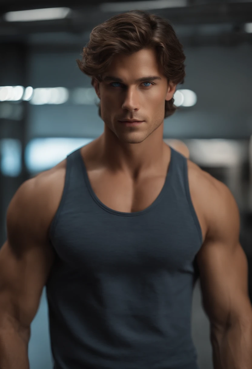 (best quality,8k,realistic),handsome man,male,blue eyes,brown hair,nice muscles, naked