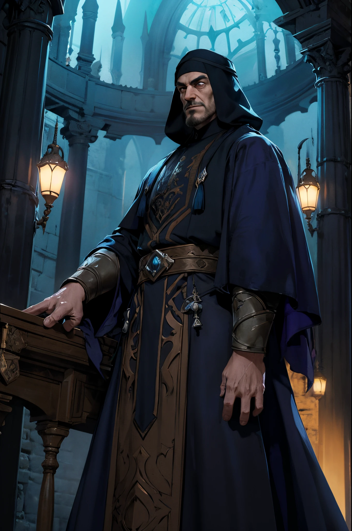 "Dans un univers alternatif où la série Castlevania Lord of Shadows se déroule dans un monde d'inspiration islamique, créez une invite qui explore une grande bataille entre le protagoniste et une formidable force surnaturelle, incorporant des éléments de la mythologie islamique, architecture, et mysticisme pour créer une expérience de jeu unique et immersive."