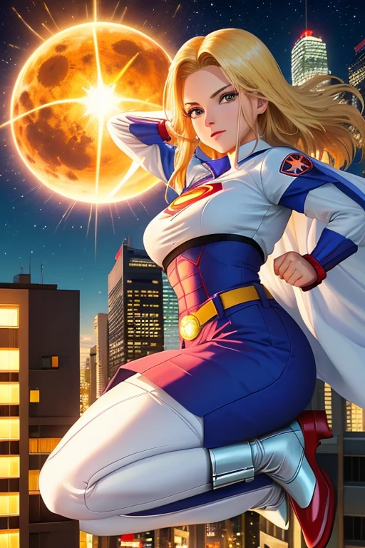 Android 18, (obra-prima, 4K分辨率, ultrarrealista |, muito detalhado), (white superhero theme, carismatic, There's a girl at the top of town, vestindo traje de Homem-Aranha, She's a superhero), [ ((25 anos), (Longos cabelos loiros curtos:1.2), corpo inteiro, (olhos azuis:1.2), ((pose do Homem-Aranha),demonstration of strength, jump from one building to another), ((ambiente urbano arenoso):0.8)| (paisagem urbana, in the nighttime, dynamic lights), (pegue a chave))] # Explanation: The Prompt mainly describes a 4K painting of ultra-high definition, muito realista, muito detalhada. It shows a superheroine at the top of the city, vestindo um traje do Homem-Aranha. The theme in the painting is a white superhero theme, a protagonista feminina tem longos cabelos brancos, is 25 years old and her entire body is shown in the painting. In terms of portraying the actions of superheroines, spiders are employed