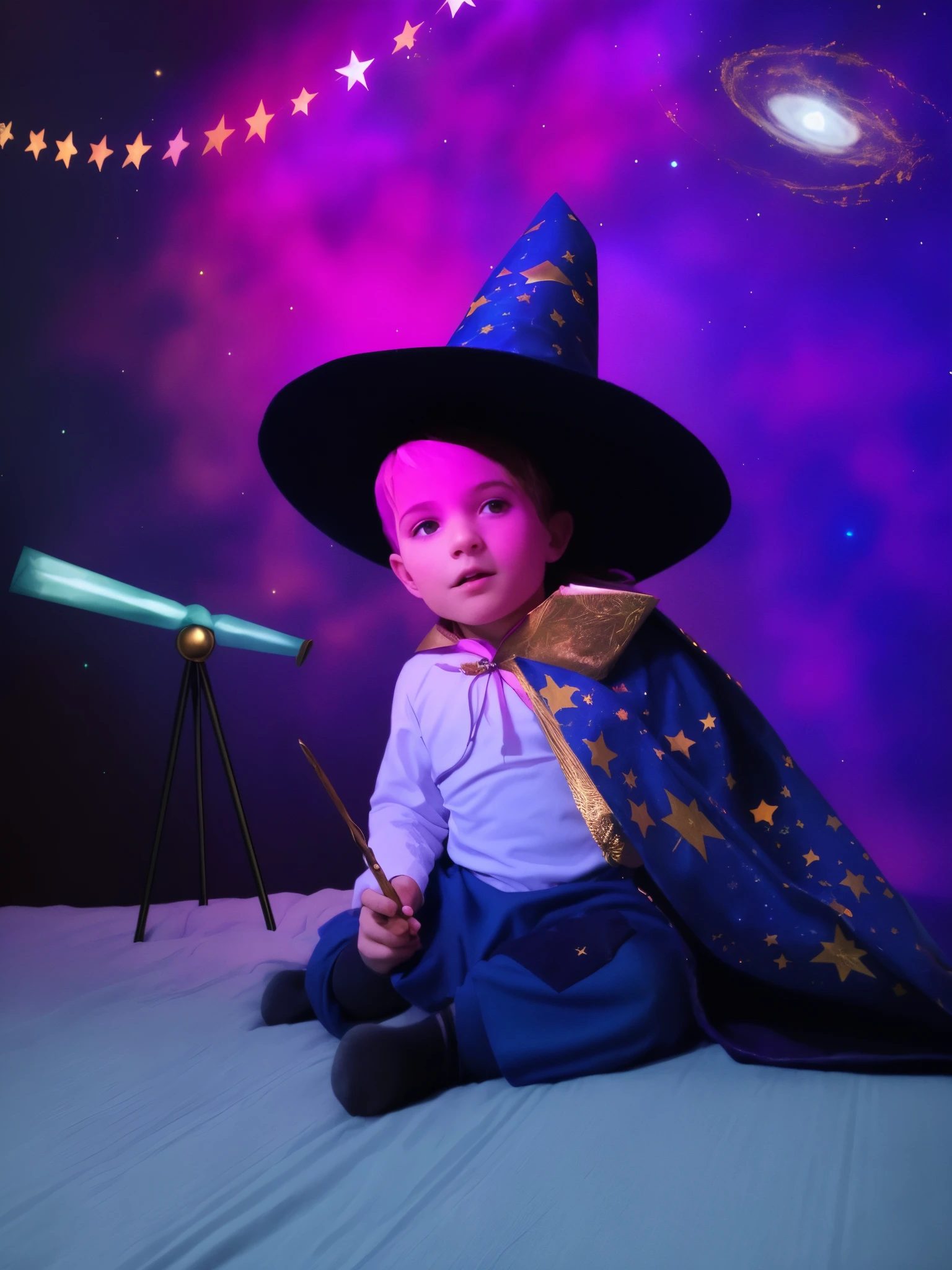 Arafed the child, dressed in a witch costume, Sitting on the bed, Dressed Like a Wizard, The theme of the wizard, The Young Wizard, Alexis Ohanian as the Wizard, In the Wizard's Hat, spell casting wizard, Sorcerer Magic Witch, warlock, wizard hat, young half elf wizard, Portrait of a Wizard, In the star robes of magicians, in a halloween style, photoshooting