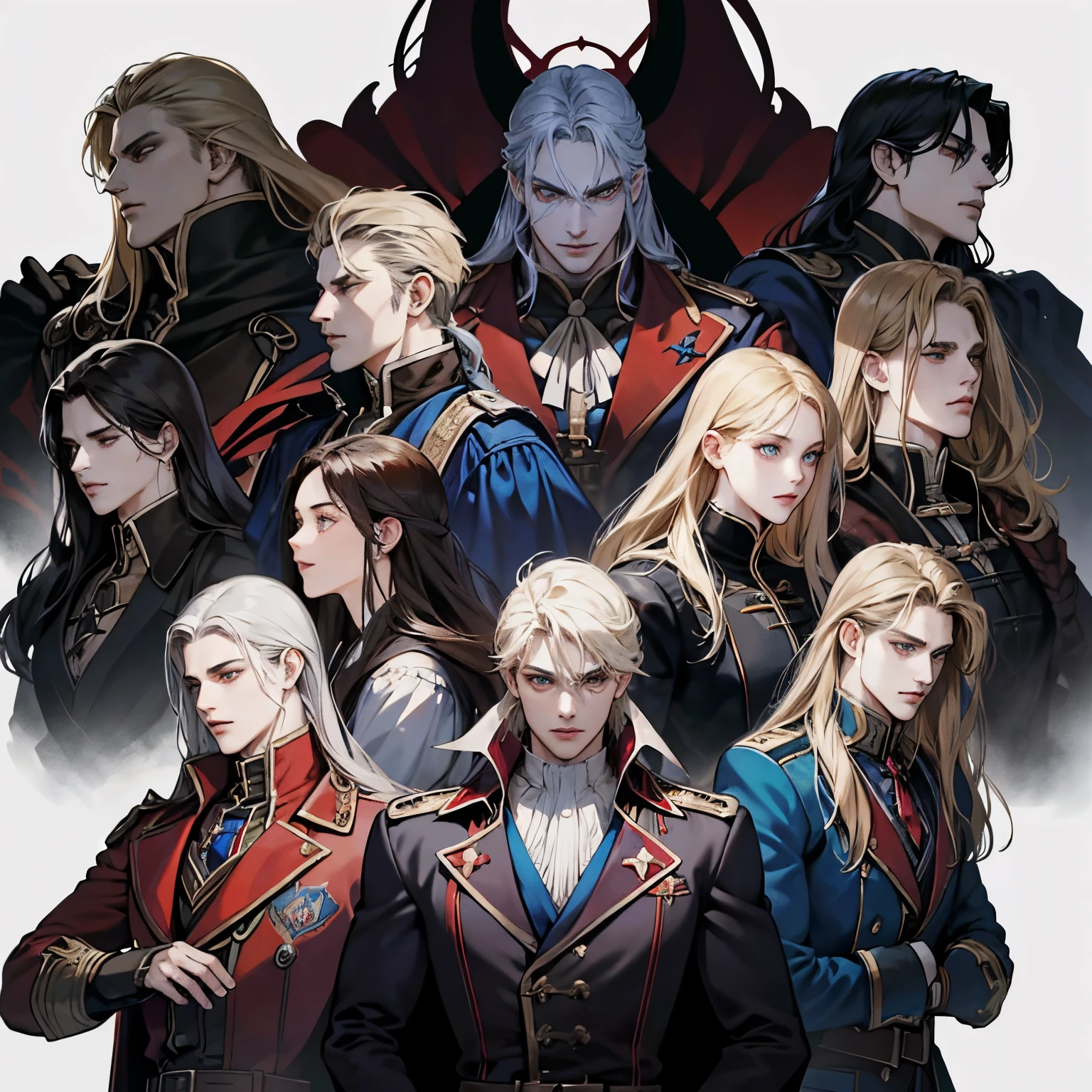 Castlevania Shadow Lord beau musclé Lord Dracula dirigeant des troupes armées de démons à la guerre hyper réaliste super détaillé Pose dynamique super détaillé visages hyper réaliste super détaillé hyper réaliste visages expressions très détaillées