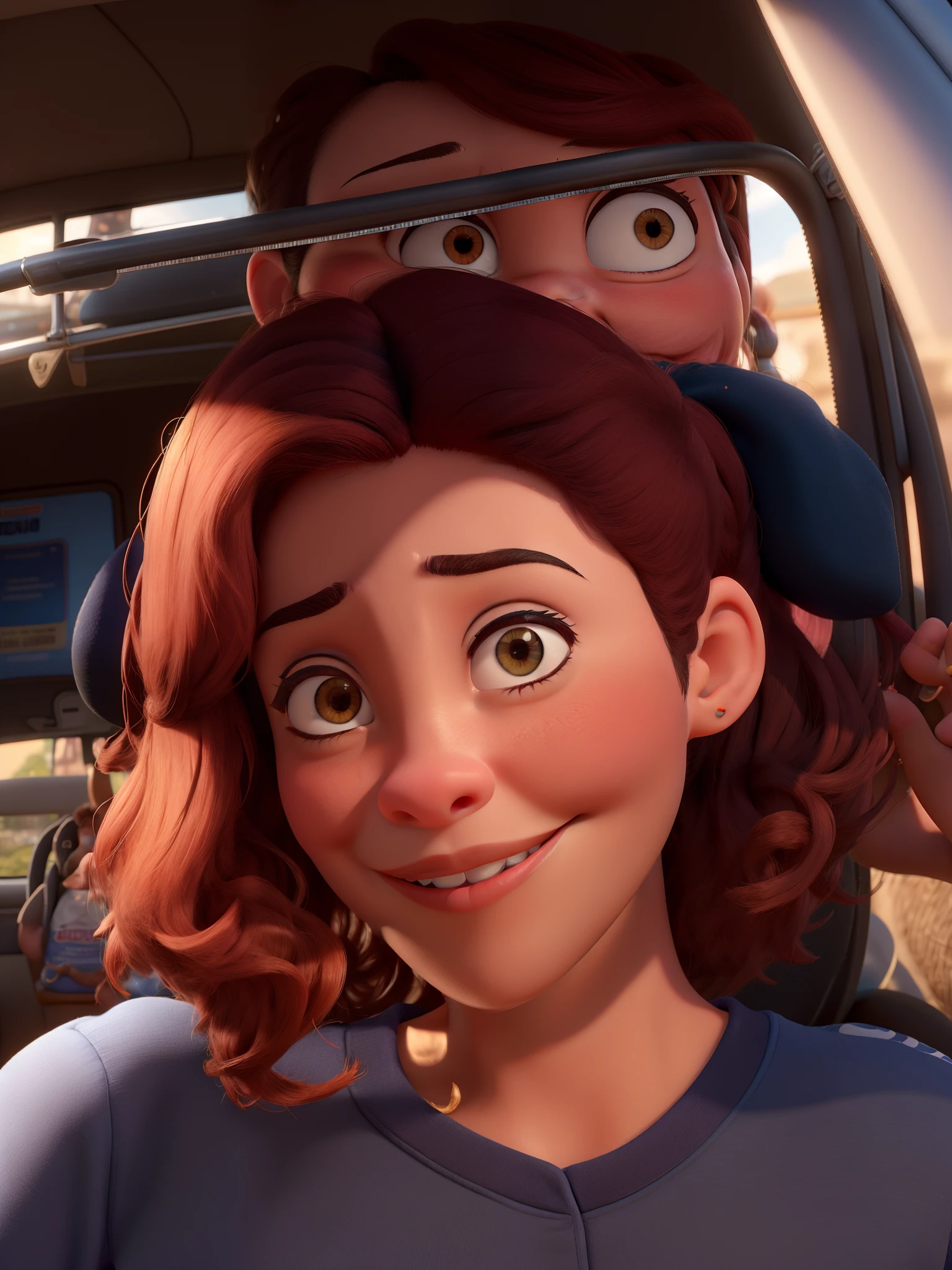 Post Disney pixar, de 11 anos de pele clara e cabelo castanho sorrindo, roupa preta e branca olhos castanhos, cabelos nos ombros boca fina e rosada , sobrancelhas fina