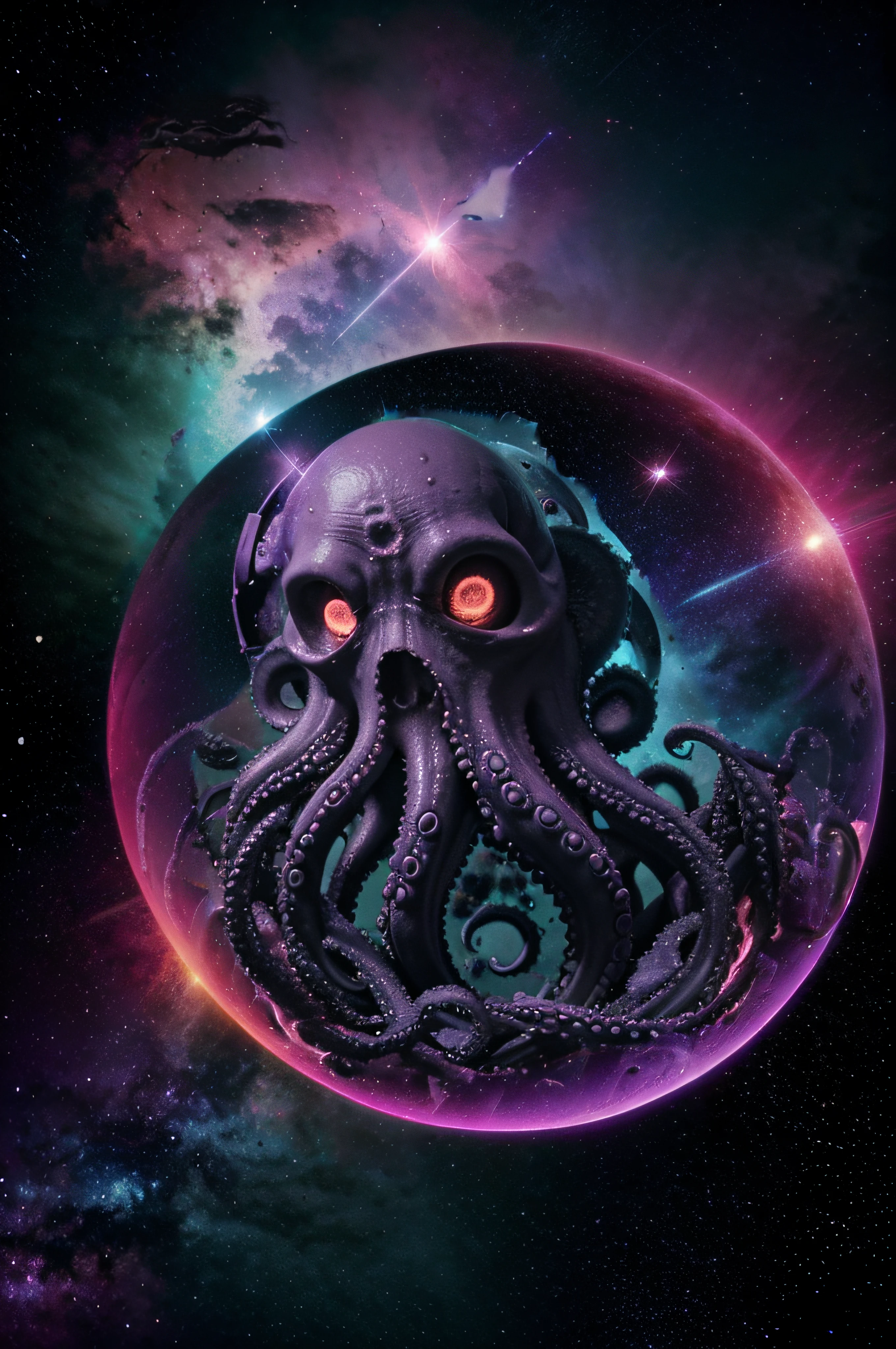 Fundo espacial com nebulosas e estrelas, purple theme, vivid color and contrast in sharp neon colors]