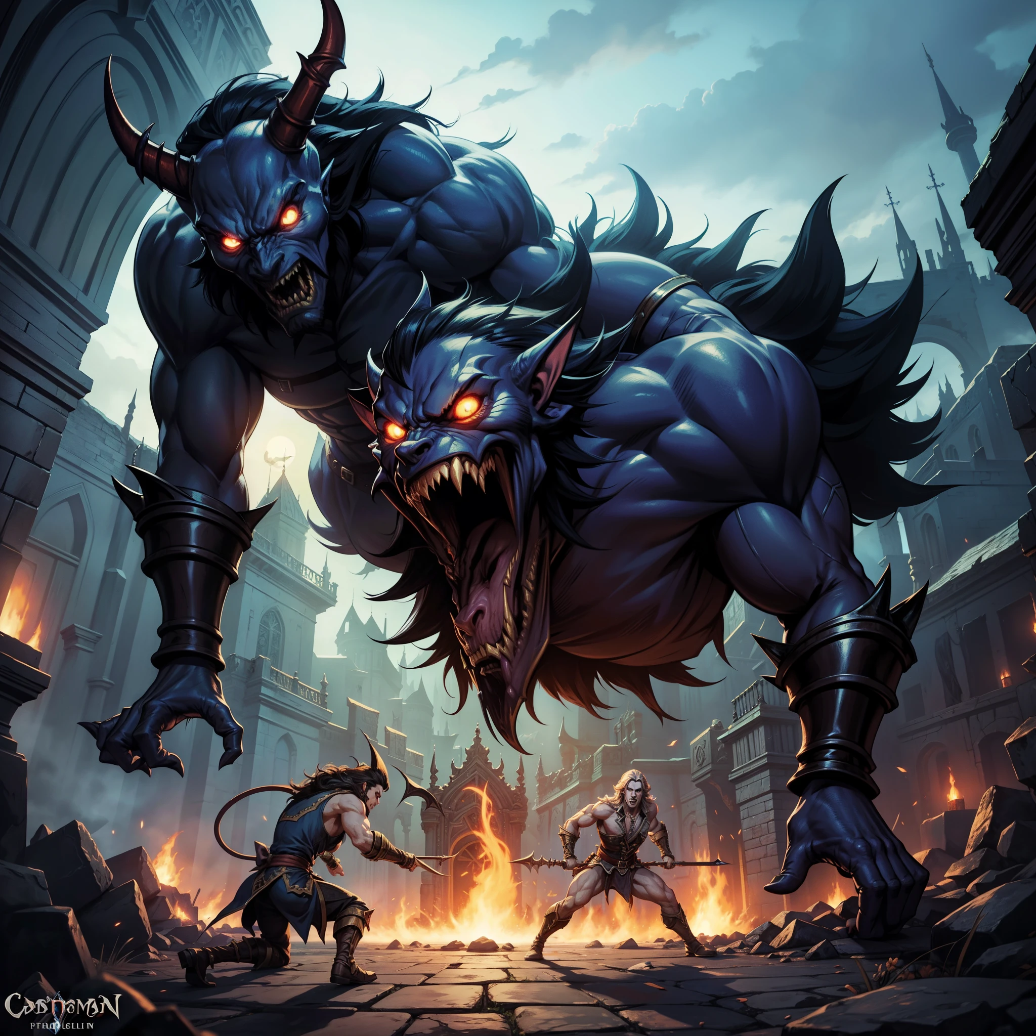 (((8-year-old boy))),Huge muscles,Huge penis,3boys,Crying and enduring the pain,Lots of drool and sweat,Demon body and large wings,Giant horns,Illuminated by a bonfire in a dimly lit cave,Dance the night away with lots of cool goblins