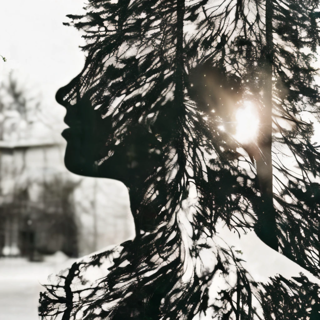 Double exposure of a woman and an fashionable modern goods,