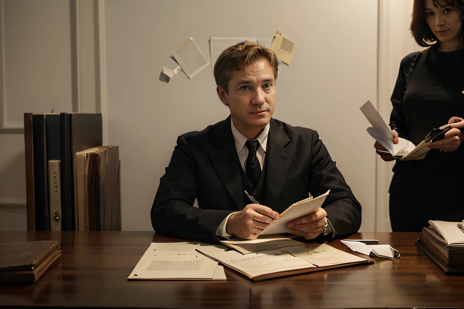 (((Robert Lyncon))) the detective discovered (((correspondence))) suspicious, sent to a renowned lawyer, (((Encrypted letters))) and (((confidential documents))), a (((table ))) full of documents.