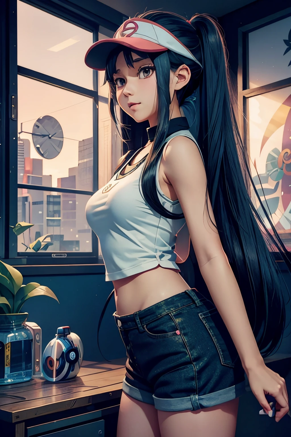 1girl, pokemon trainer, waifu, long hair, sexy body, anime, pokemon, 4k, high-definition