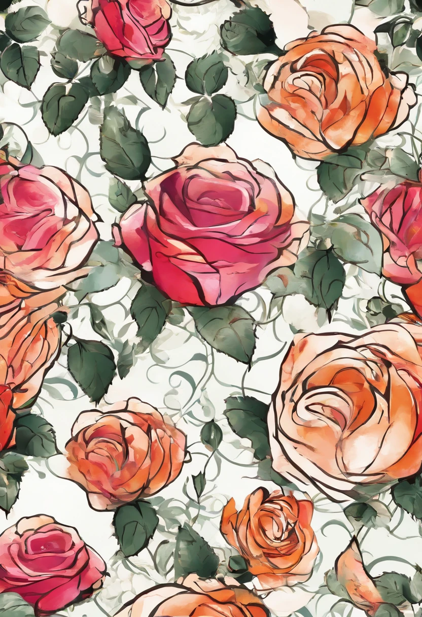seamless pattern, roses, watercolor style, WHITE BACKGROUND