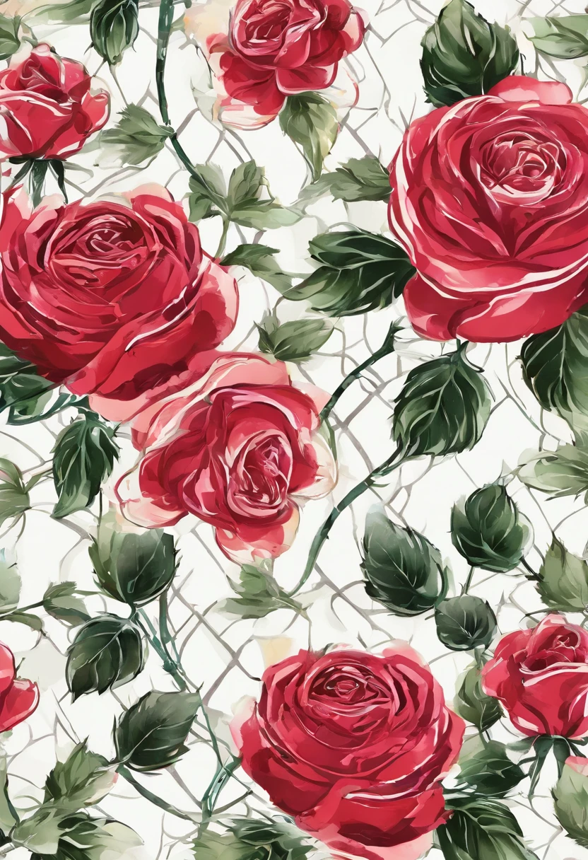 seamless pattern, roses, watercolor style, WHITE BACKGROUND