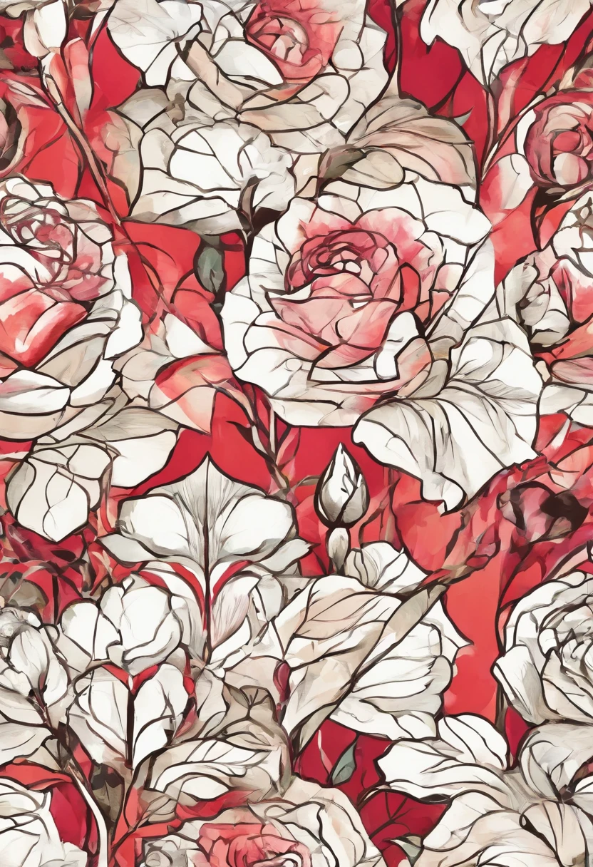 seamless pattern, roses, watercolor style, WHITE BACKGROUND