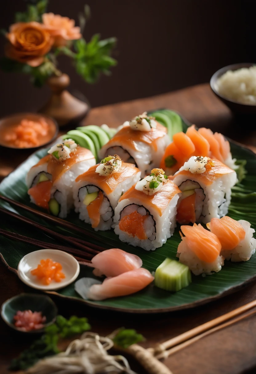 A photo of a beautifully arranged plate of rabbit sushi,original,I love rabbit.