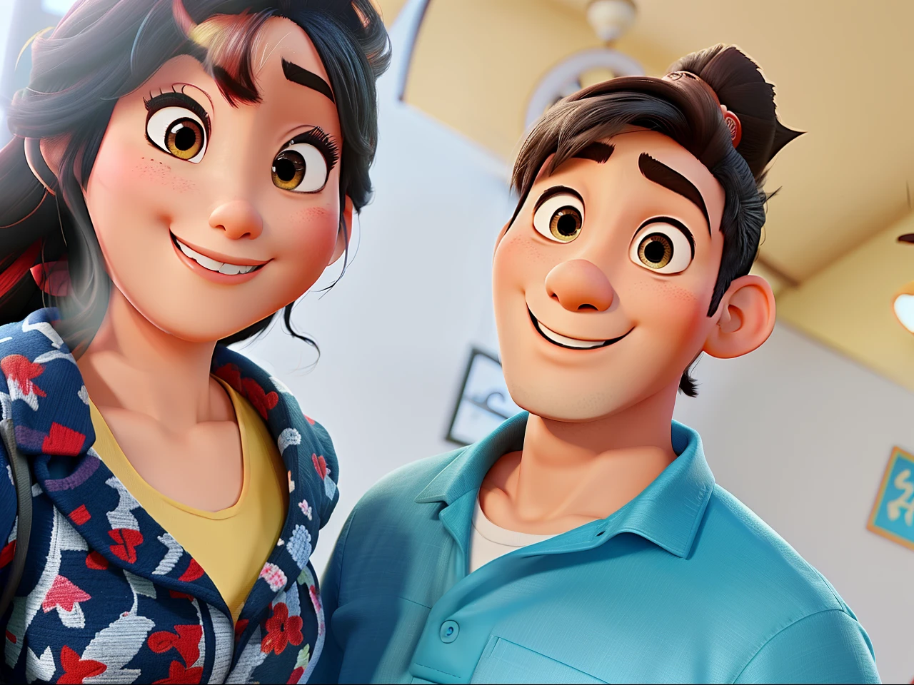 An Asian Couple Disney Pixar Style, alta qualidade, melhor qualidade