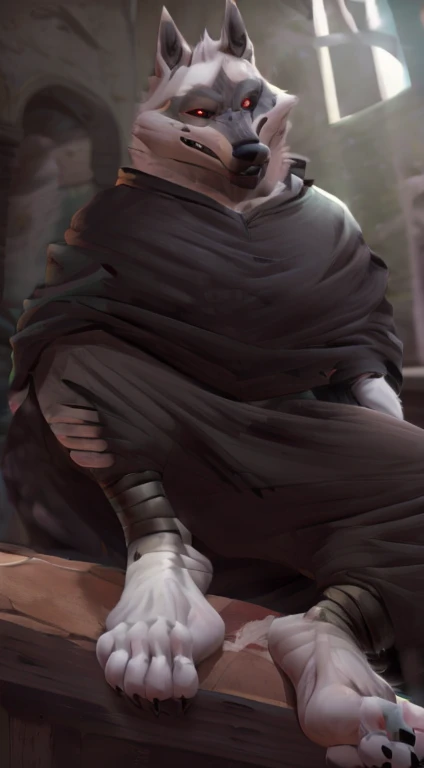 suggestive content, highres, super high resolution, beautiful details, beautiful eyes, depth of field, solo focus, detailed background, high quality, good lighting, high res, (((masterpiece))), 8k, depth of field, ray tracing, detailed background, soles, lighting, detailed face and body, detailed lighting, [cinematic lighting], [backlighting], [detailed ambient light], [gray natural lighting], [sharp focus], solo,
Deathwolf, Death Wolf, death_(n_boots), black sclera, red eyes, male anthro wolf furry, canid, canine, werewolf, muscular, hunk, handsome, sexy, beefcake, stud, seductive expression,
(Standing in an egyptian palace castle), (close up, extreme close up), (headshot):1.3, (wearing black poncho, black cloak),
(detailed fluffy fur, fluffy, detailed fur):1.2, [tuft, neck tuft, neck fluff, tufted fur, fur tuft, inner ear fluff],
by darkgem, by honovy, by spectrumshift, by tarakanovich, by zourik, feet, pov of soles, foot focus, soles, five toes, footjob, perfect soles, good looking feet, perfect toes, footjob domination, black toeclaws, bottom of feet, point of view of the bottom of feet, soles focus, propping feet up, (feet pointing up showing soles), black baggy pants, footjob