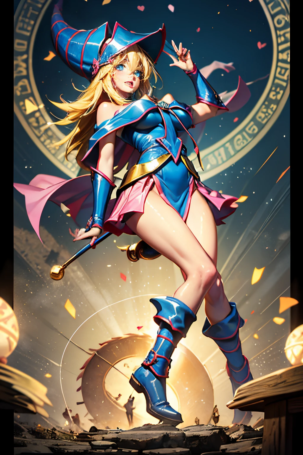 (Obra maestra:1.2), (La mejor calidad:1.2), Perfect lighting, Chica Maga Oscura lanzando un hechizo, flotando en el aire, Levitating over a magic circle , Portal de Circle, tetas grandes, escote abierto, fondo de magia. Pose sejustiva y sexy. Fuegos artificiales de fondo. dragon armaguedon