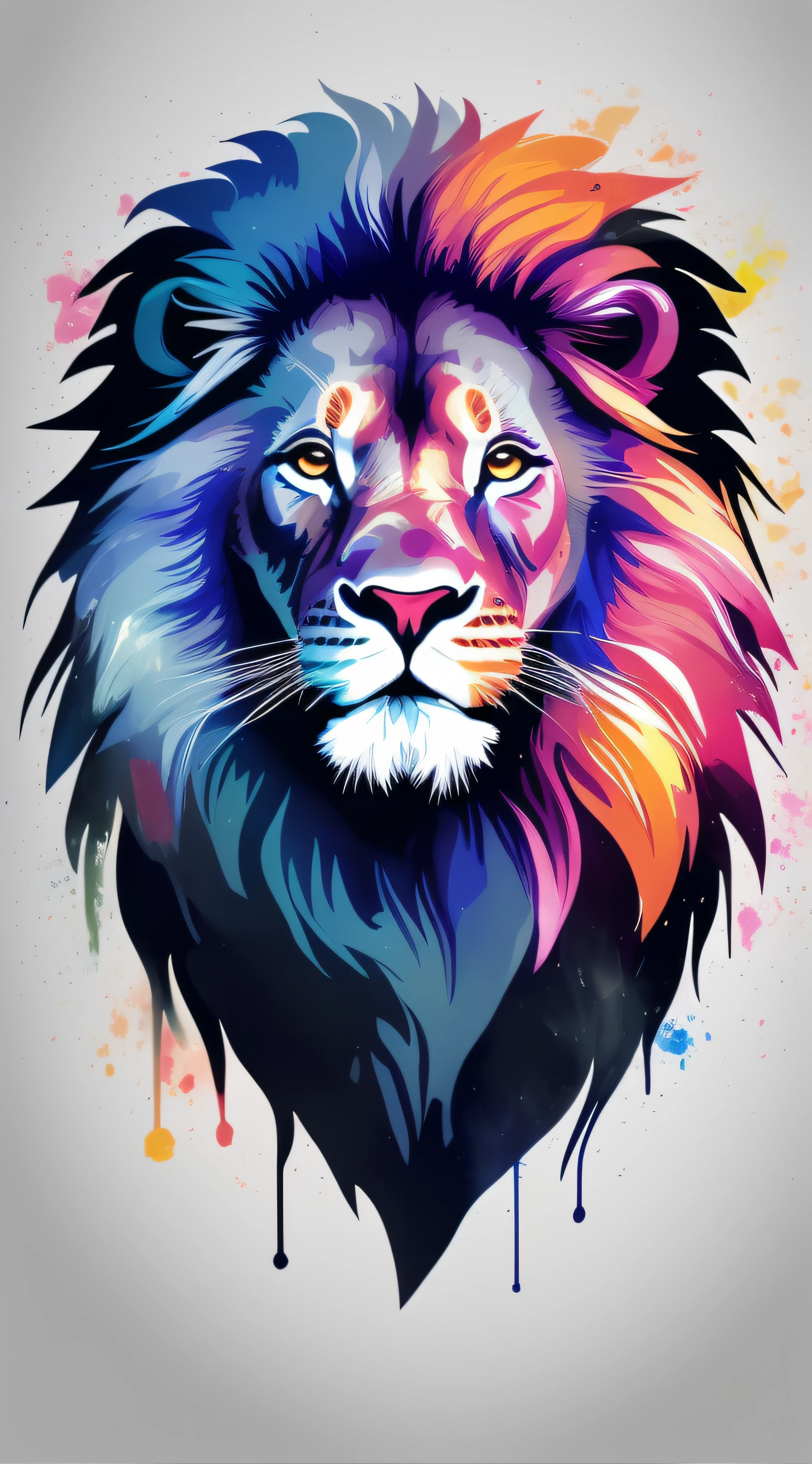 a close up of a lion's face with a colorful background, painted in bright water colors, beautiful art uhd 4 k, digital art animal photo, lion head, full color digital art, art of alessandro pautasso, highly detailed vector art, 2 d full body lion, painted digital art, prideful look, painted in high resolution, wallpaper 4k