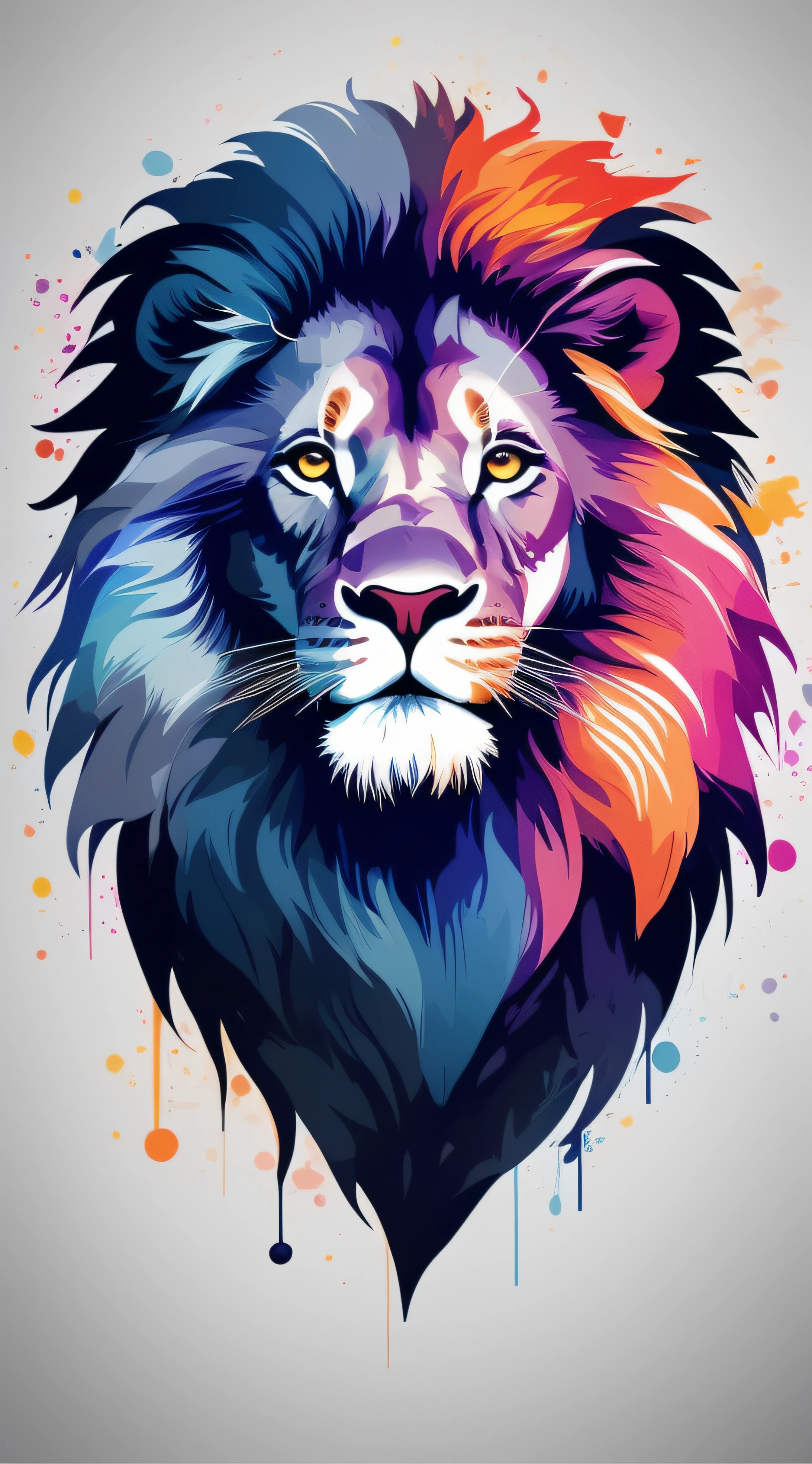 a close up of a lion's face with a colorful background, painted in bright water colors, beautiful art uhd 4 k, digital art animal photo, lion head, full color digital art, art of alessandro pautasso, highly detailed vector art, 2 d full body lion, painted digital art, prideful look, painted in high resolution, wallpaper 4k, plain black canvas background