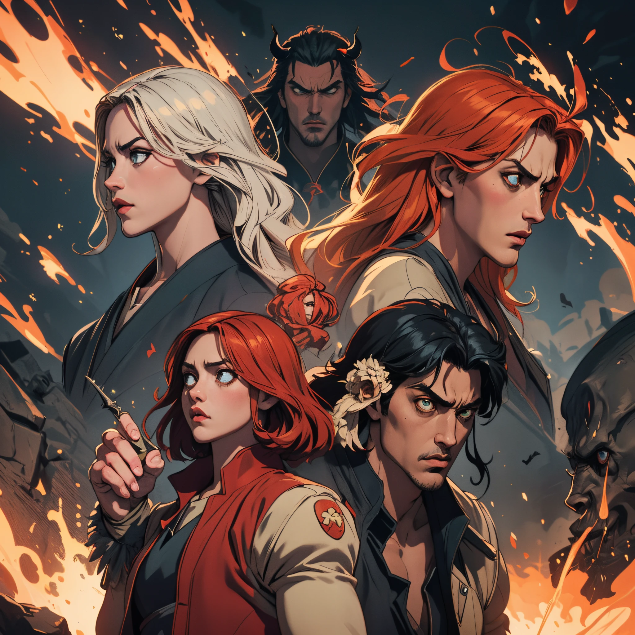 Castlevania Seigneur de lombre cinématiques super détaillés hyper réalistes des demons dans le fire Scènes cinématiques super détaillées ardentes de war Hokuto no Ken Kenshiro style musclé