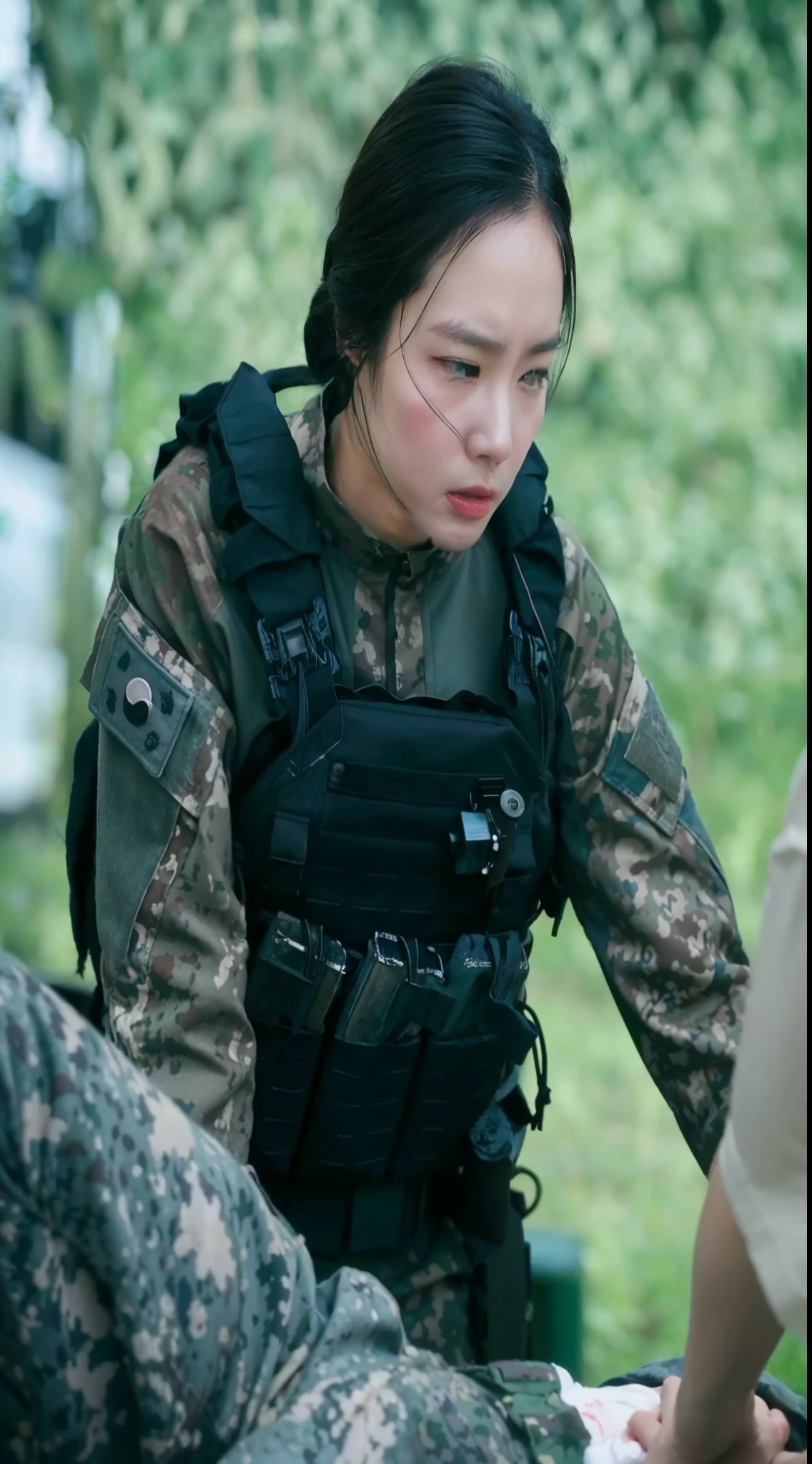 araffes in uniform talking to a woman in a military uniform, backdrop, jung gi kim, 🤬 🤮 💕 🎀, jiyun chae, sk, kwak ji young, krystal, jia, still from a live action movie, scene from live action movie, kim jung gi, soldier girl, kim hyun joo, heonhwa choe