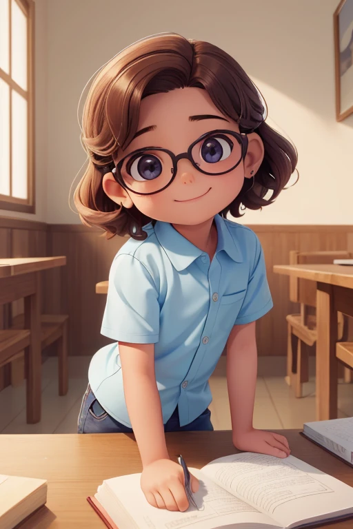 (Pixar 1.25 style) Portrait of a happy  girl in her school uniform