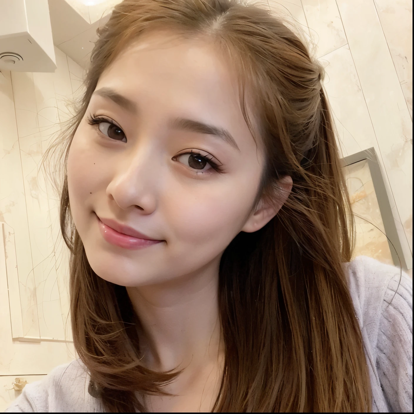 puffy Asian woman with long brown hair and a gray sweater, tzuyu de duas vezes, Heonhwa Choe, Parque Ji-min, Lee Ji-eun, Lee Ji - Eun, Jaeyeon Nam, dilraba dilmurat, Yoshitomo Nara, Shin min jeong, young adorable korean face