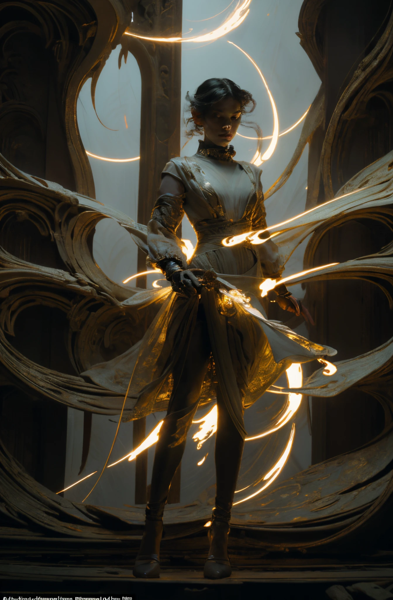 Space, distant stars, fantastic image. Face. Figure. Graceful shapes. Graceful girl.
(High quality), (stylization - animation, realism). Dark cool colors are mixed with warm shades.
Angel girl, photorealistic, cinematic picture, high detail, full black hole, 8K. dynamic expressive image (1 girl; 1.3), Solo, (((Very detailed eyes and face))), Beautiful detailed eyes. masterpiece, best quality, full-length portrait, amazing beauty, dynamic pose, gentle face, and bright eyes. (Front) She wears a sheer, semi-sheer dress that shows off her slender figure. She is an angel who descended into the underworld. She is a savior, a light in a dark kingdom, emitting a soft glow. High detail, other worlds, firelight, detail, high quality, low light, dark environments - the scary cinematic setting is great. Girl with white skin, realistic detailed skin, clear focus, volumetric fog near the floor, 8k, UHD, DSLR, high quality, film grain. photorealism, lomography, fantastic dark art, utopian reality.