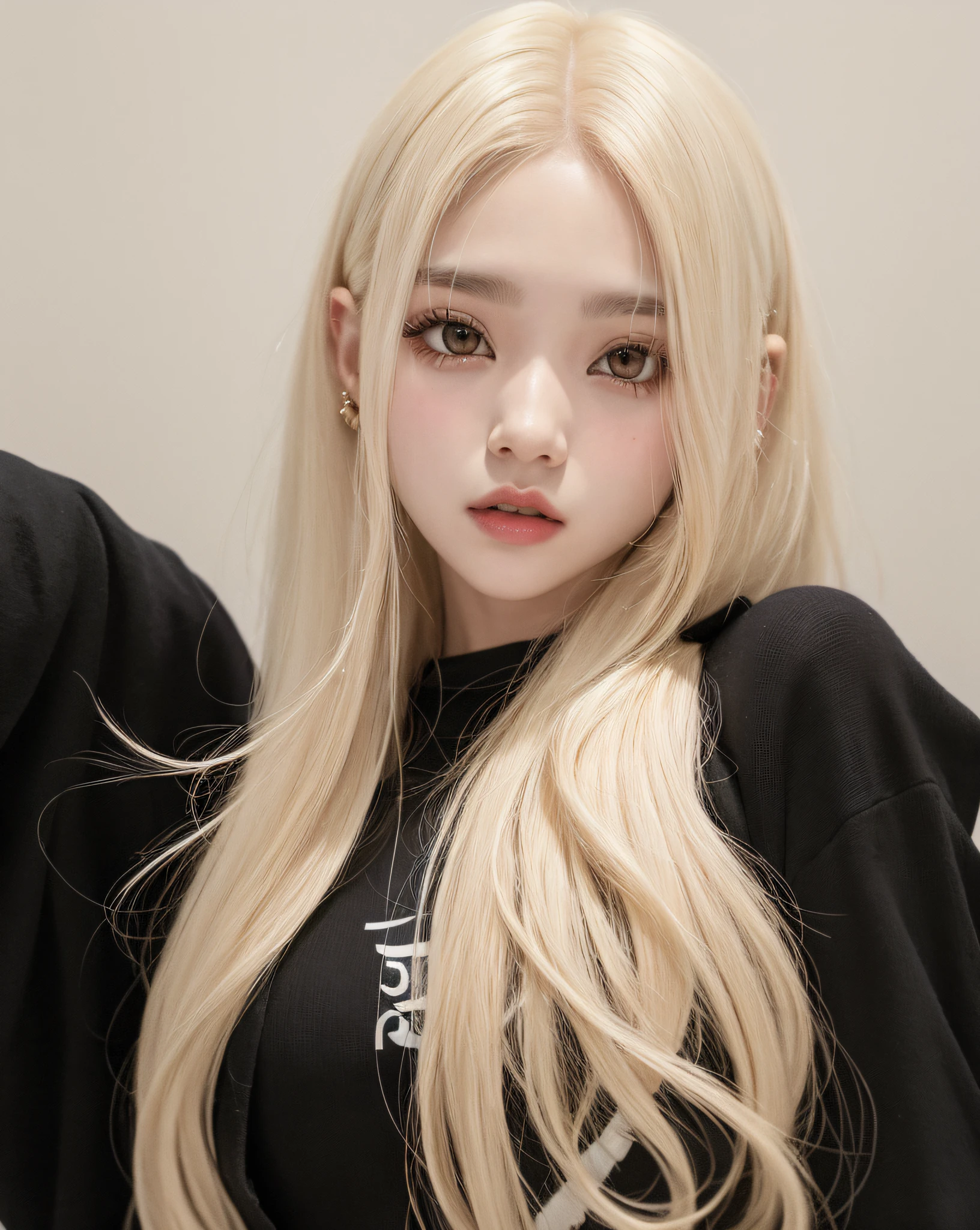 Menina loira com cabelo longo e piercings posando para uma foto, ava max, very very pale blond hair, Jinyoung Canela, Heonhwa Choe, Sakimichan, TaeJune Kim, Ulzzang, extremely pale blond hair, longos cabelos loiros e olhos grandes, maquiagem sul-coreana popular, com longos cabelos brancos, com cabelos longos brancos, her hair is white