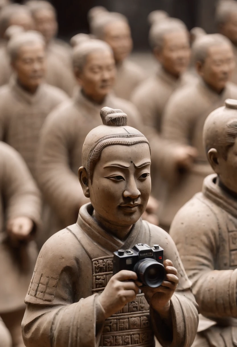 Terracotta Warriors Holding Cameras