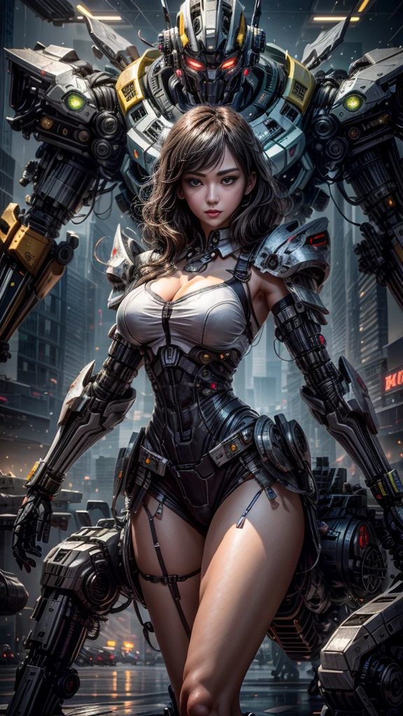 (La mejor calidad)), ((Obra maestra)), (muy detallado: 1.3), ..3D, Maestro Chef-Mecha, Hermosa mujer cyberpunk con corona, Con armadura estilo Master Chef, sci-fi technology, HDR (High Dymanic Range), Trazado de rayos, NVIDIA RTX, Super resolution, Irreal 5, Subsoil Scatter, Textura PBR, Post-procesamiento, Anisotropic filtering, Profundidad de campo, maximum sharpness and sharpness, Textura multicapa, Mapeo especular y albedo, Sombreado de superficies,  Accurate simulation of light-material interactions, proporciones perfectas, Renderizado de octanaje, duotone lighting, ISO bajo, balance de blancos, Regla de los tercios, Amplia apertura, 8K RAW, high-efficiency subpixels, sub-pixel convolution, light particles, Light scattering, Efecto Tyndall, muy sexy, cuerpo completo, Pose de batalla, cabello negro con trenzas,