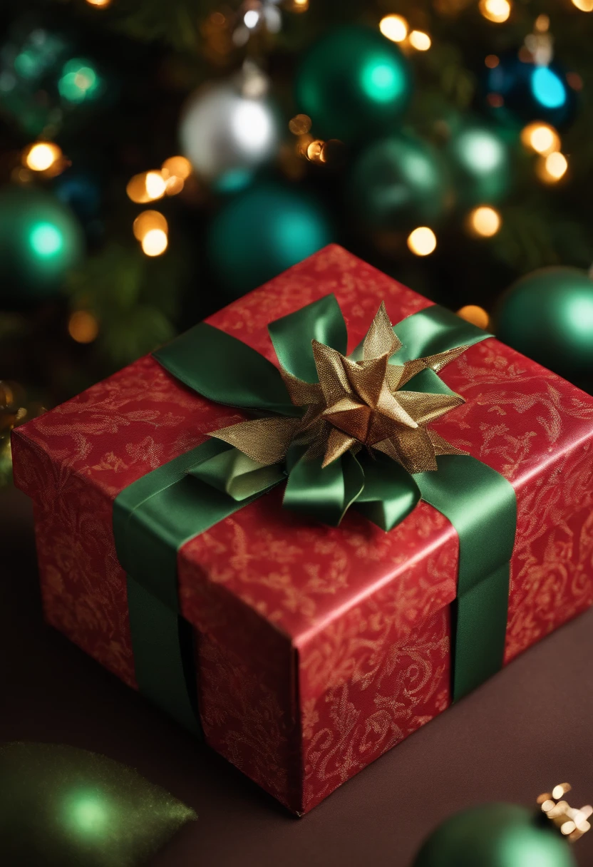 Capture a close-up shot of a blank mockup of a Christmas gift box, showcasing the intricate details of its design and texture.