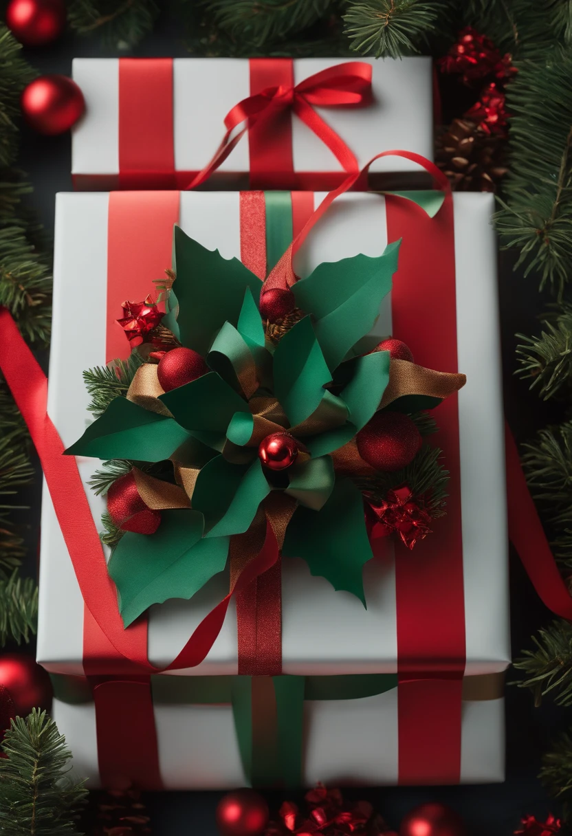 Capture a close-up shot of a blank mockup of a Christmas gift box, showcasing the intricate details of its design and texture.