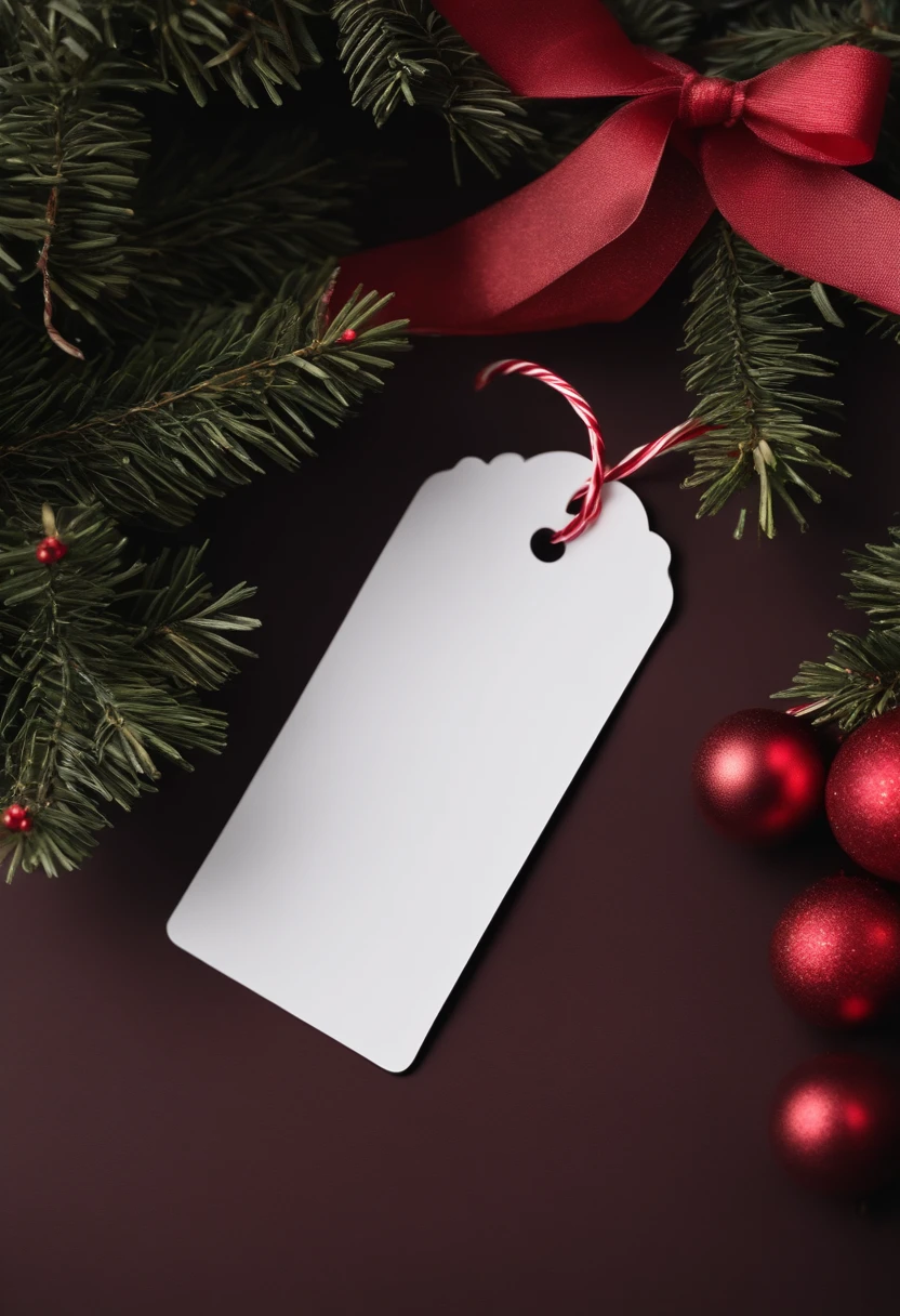 Capture a detail shot of a blank mockup Christmas gift tag, highlighting its size, shape, and texture for custom designs and messages