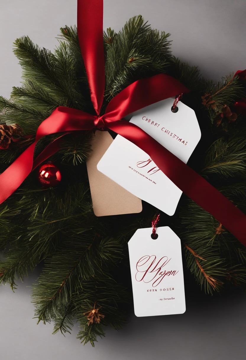 Capture a detail shot of a blank mockup Christmas gift tag, highlighting its size, shape, and texture for custom designs and messages