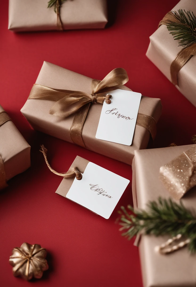 Capture a detail shot of a blank mockup Christmas gift tag, highlighting its size, shape, and texture for custom designs and messages