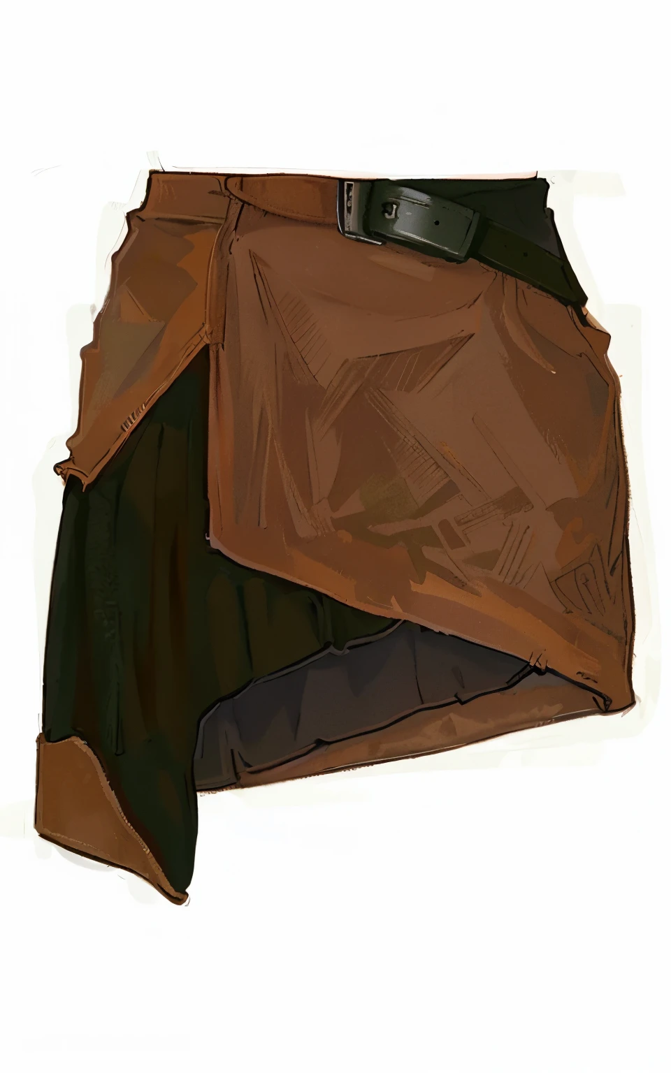 a close up of a skirt with a black and brown color, leather and suede, black and brown, beautiful short skirt, black and brown colors, leather, leather clothing and boots, leather clothing, asymmetrical!!, skirt, thierry mugler, leather clothes, mini skirt, mini-skirt, 👰 🏇 ❌ 🍃, givenchy, brown clothes, short skirt 2D DRAWING SKIRT DRAWING 2D