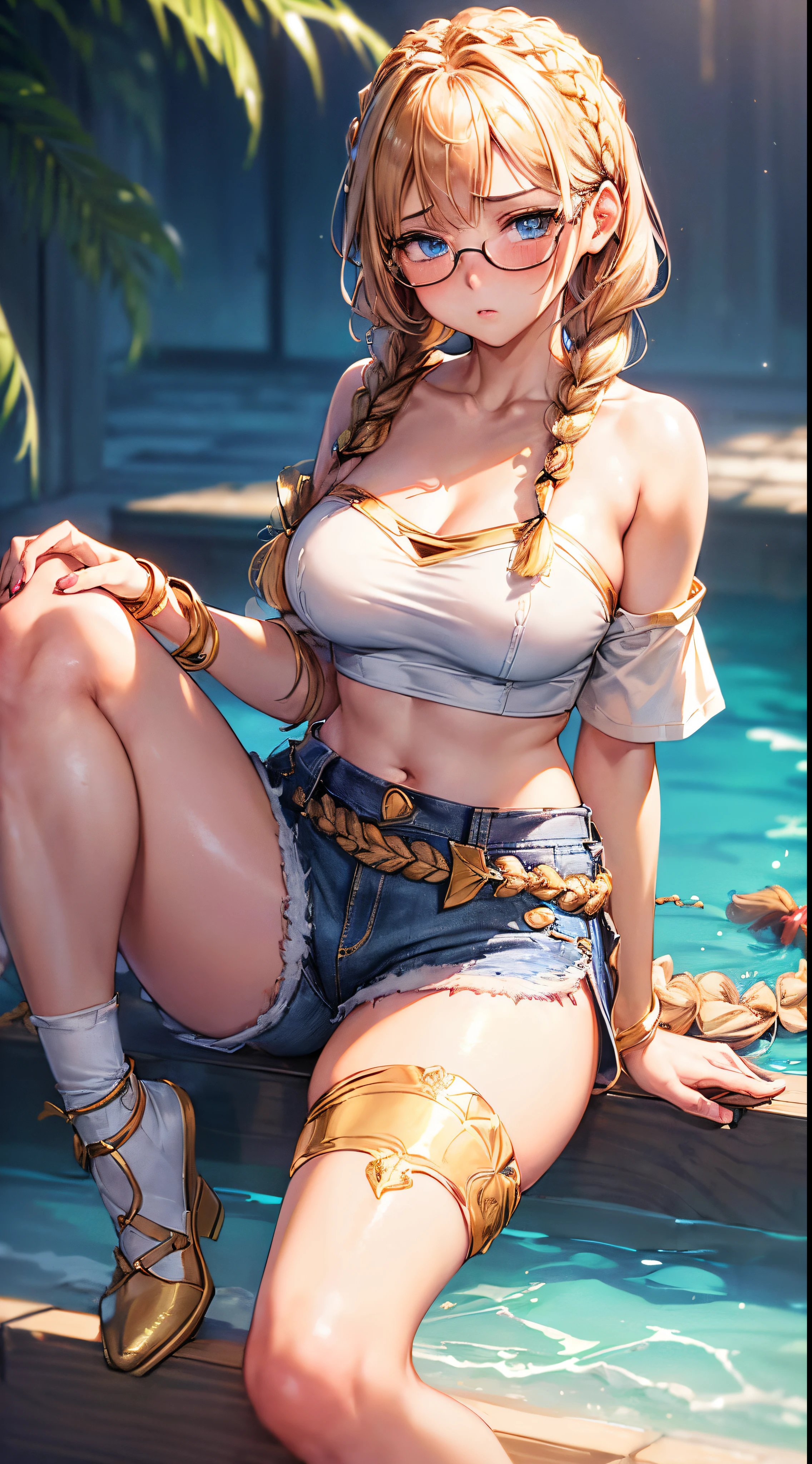 anime_source, (masterpiece), best quality, expressive eyes, perfect face, perfect eyes, human eyes, pupils, score_9, score_8_up, score_7_up, 1girl, bracelet, braids, breasts, brown eyes, brown hair, dark-skinned female, dark skin, horizon, jewelry, lips, long hair, outdoors, thick thighs, thighs, twin braids, loba, apex legends, loba \(apex legends\), white attire, 