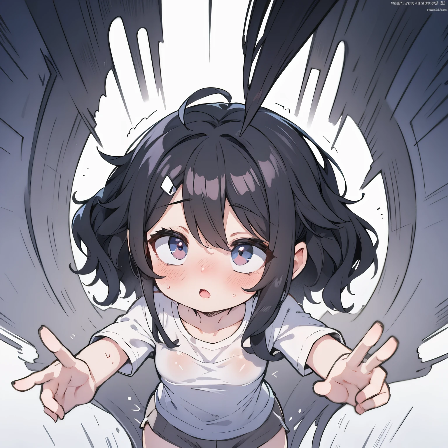 Loli, video gamer, wearing translucent short T-shirt, black hair, ((blush: 0.8)), natural skin texture, 4K textures, highly detailed, insane details, faint colors , ((long wavy hair)), ((smile on face: 0.4)), (, creampie: 0.2), ((looking directly at the camera)), ((tilted head: 0.8 )), ((small breasts:1)).