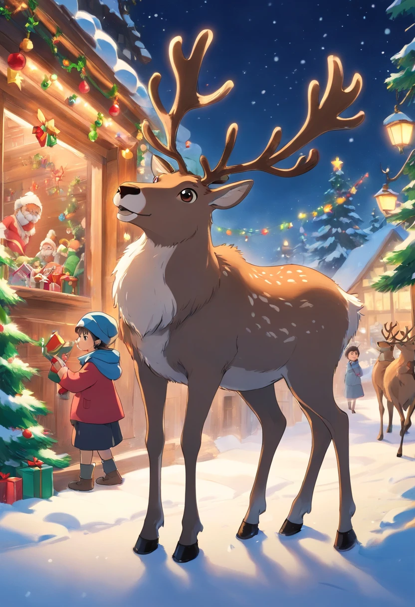 Capture a black and white image of a Christmas reindeer, adding a timeless and classic touch to the photo